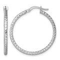 14k White Gold Polished Diamond-cut Hoop Earrings