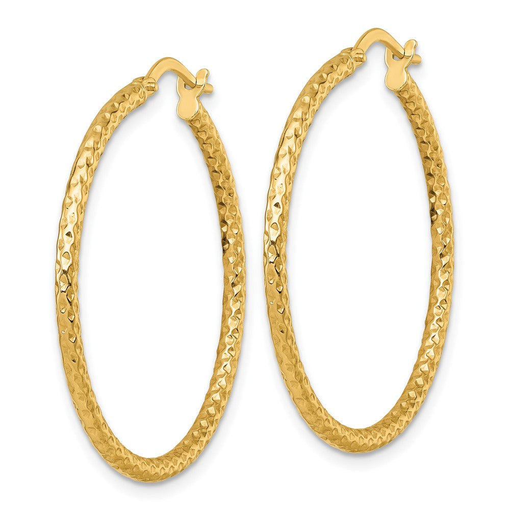 14k Polished Diamond-cut Hoop Earrings