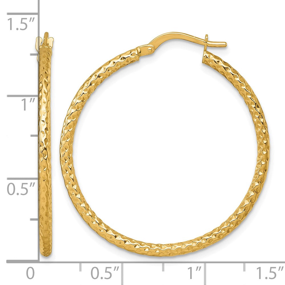 14k Polished Diamond-cut Hoop Earrings