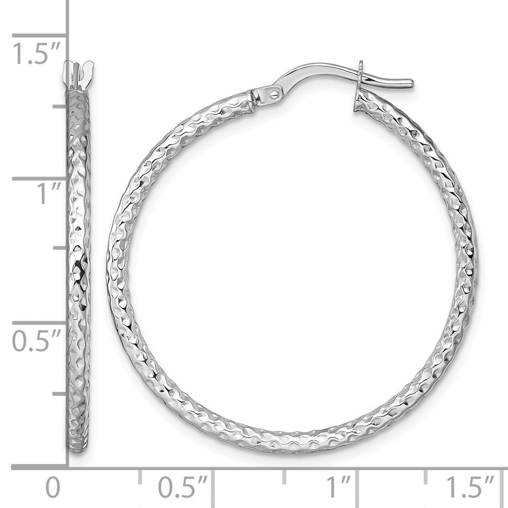 14k White Gold Polished Diamond-cut Hoop Earrings