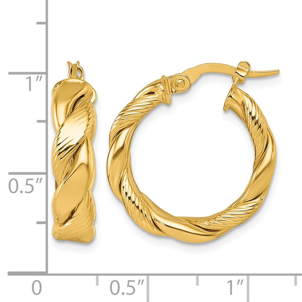 14K Polished and Textured Twisted Hoop Earrings