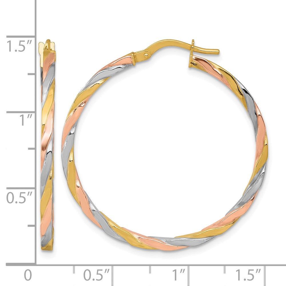 14k w/Rose and White Rhodium Twist Hoop Earrings