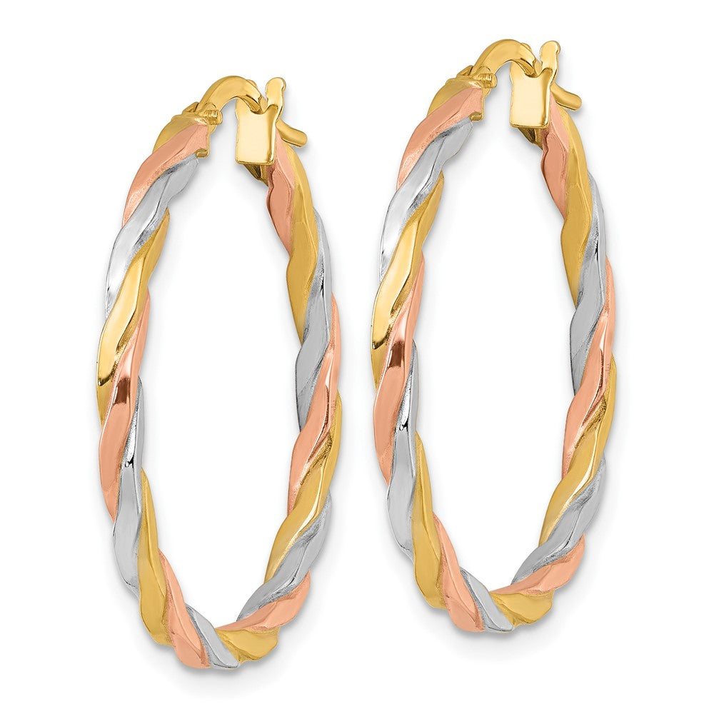 14k w/Rose and White Rhodium Twist Hoop Earrings