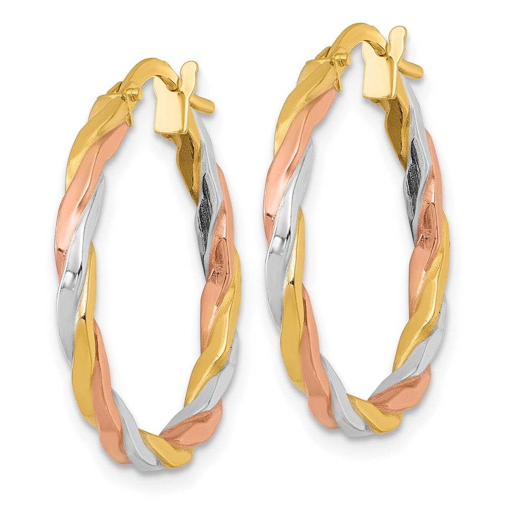 14k w/Rose and White Rhodium Twist Hoop Earrings
