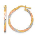 14k w/Rose and White Rhodium Twist Hoop Earrings