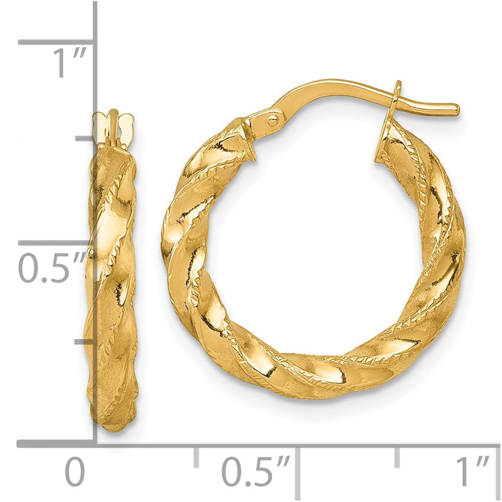 14k Polished Diamond-cut Twist Hoop Earrings