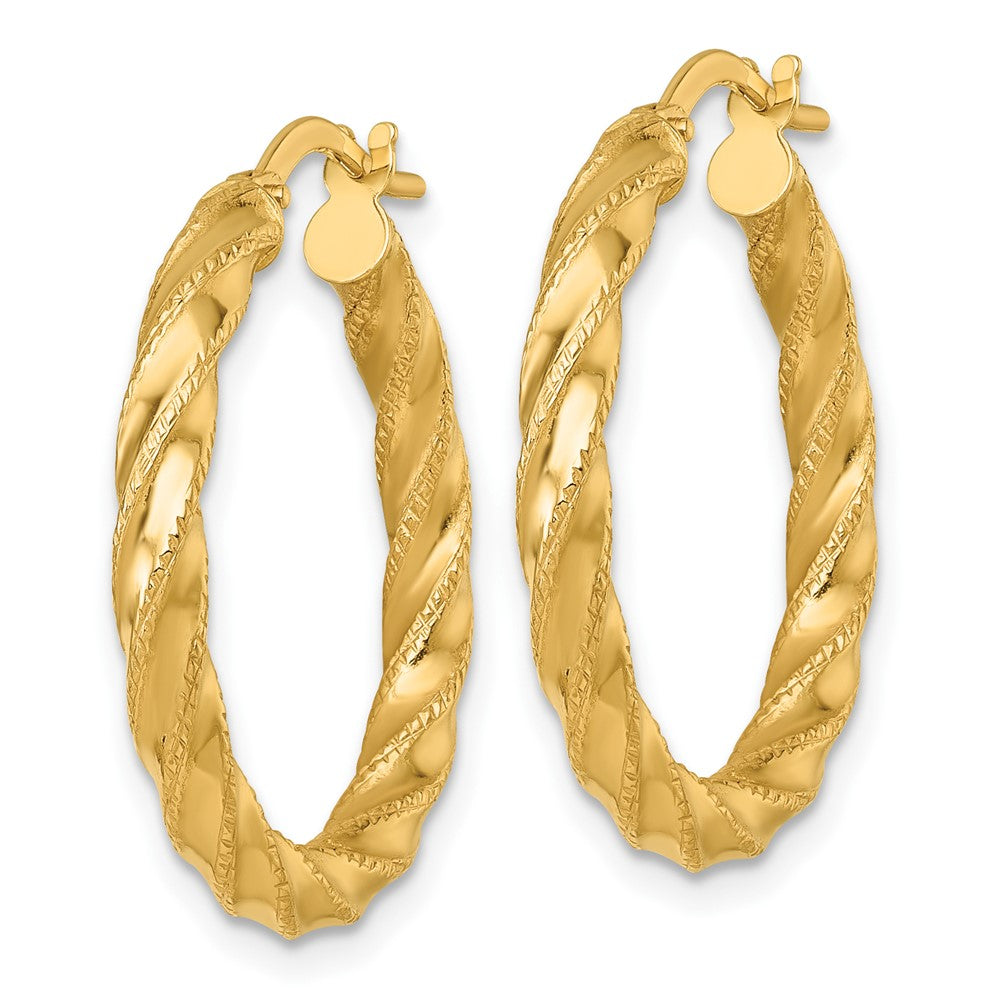 14k Polished Diamond-cut Twist Hoop Earrings