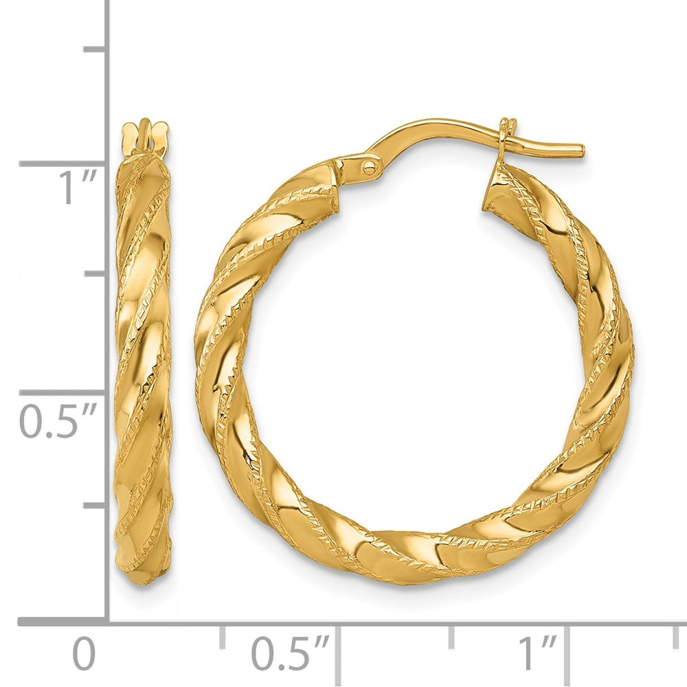 14k Polished Diamond-cut Twist Hoop Earrings