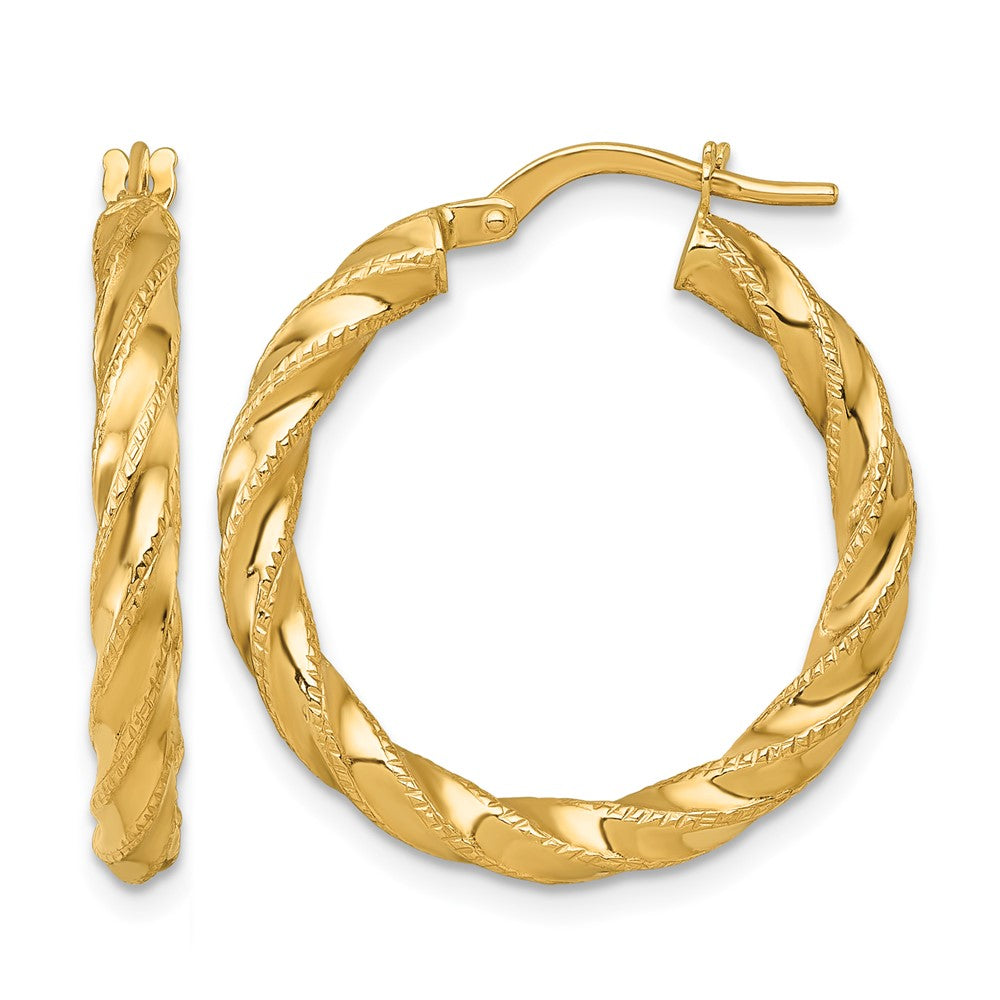 14k Polished Diamond-cut Twist Hoop Earrings