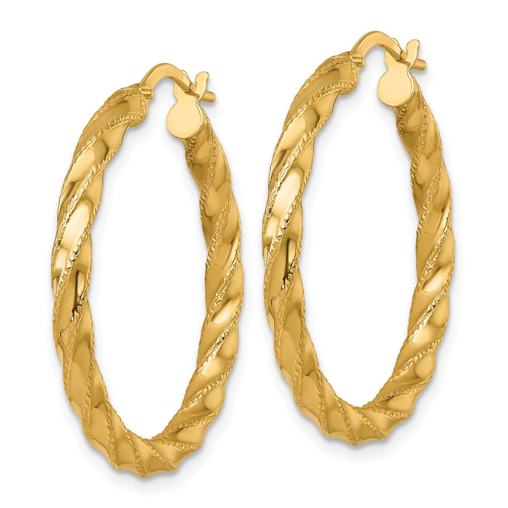 14k Polished Diamond-cut Twist Hoop Earrings