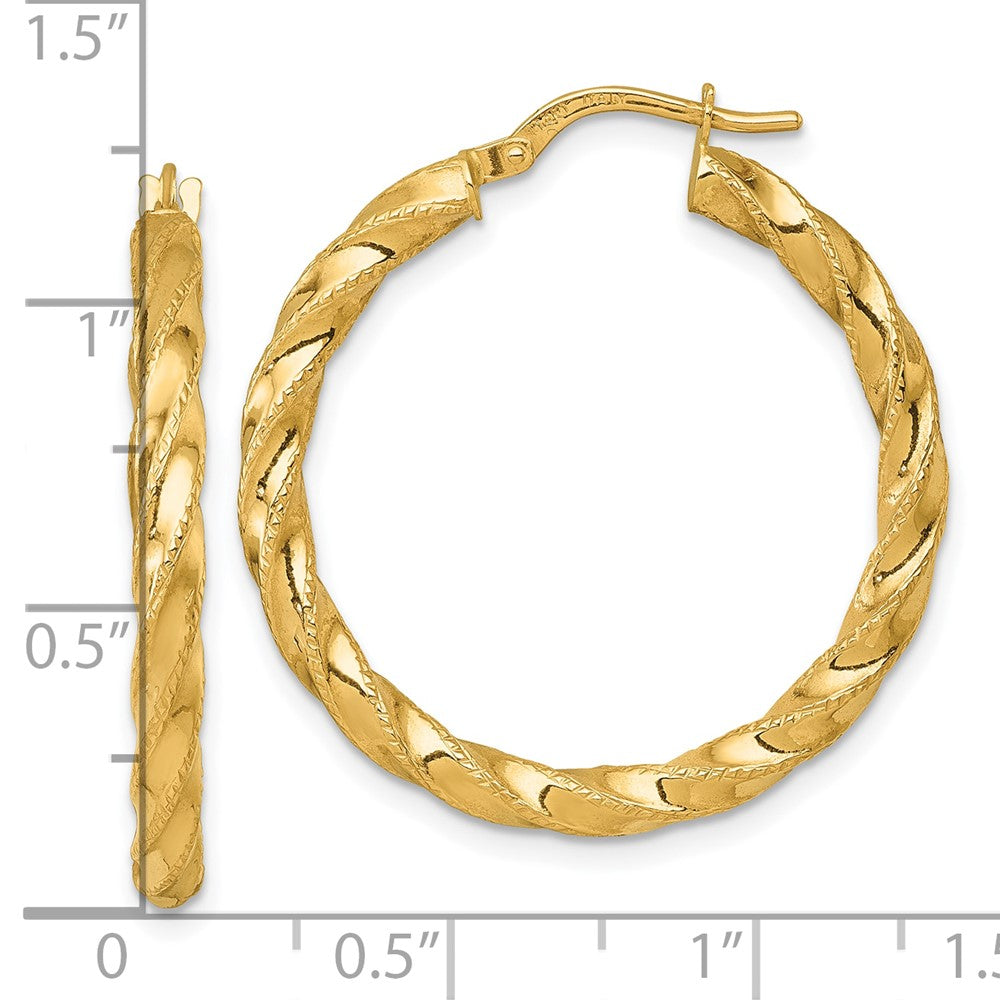 14k Polished Diamond-cut Twist Hoop Earrings