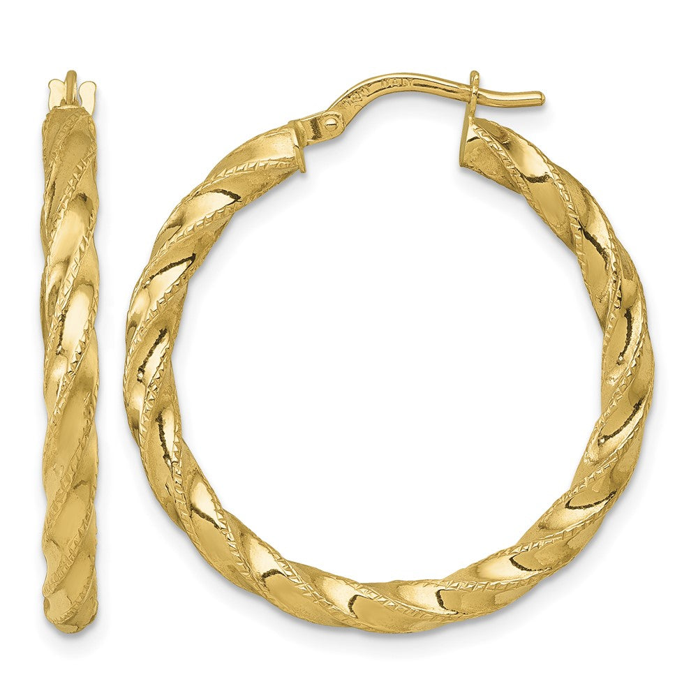 14k Polished Diamond-cut Twist Hoop Earrings
