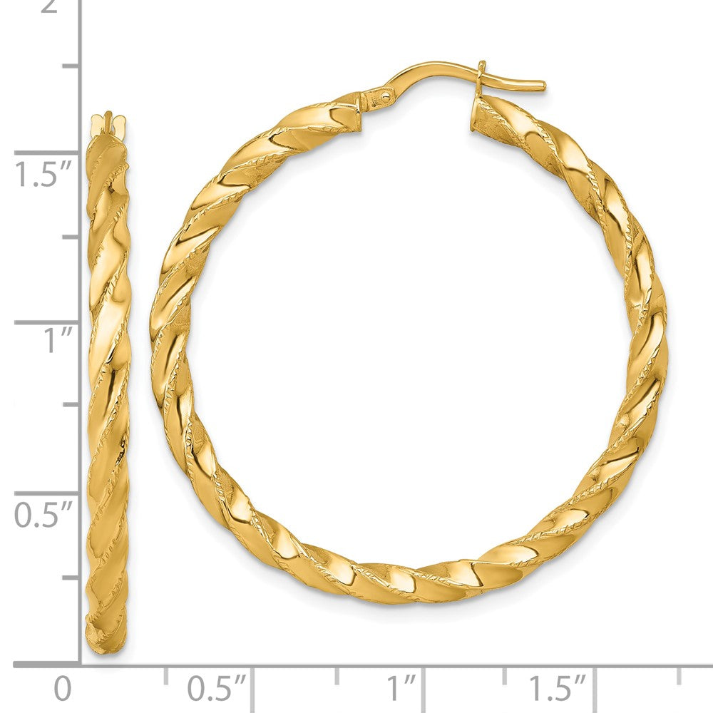 14k Polished Diamond-cut Twist Hoop Earrings