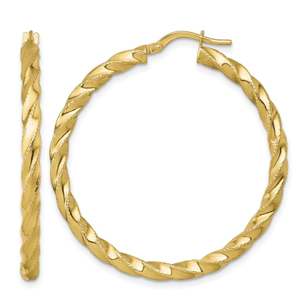 14k Polished Diamond-cut Twist Hoop Earrings