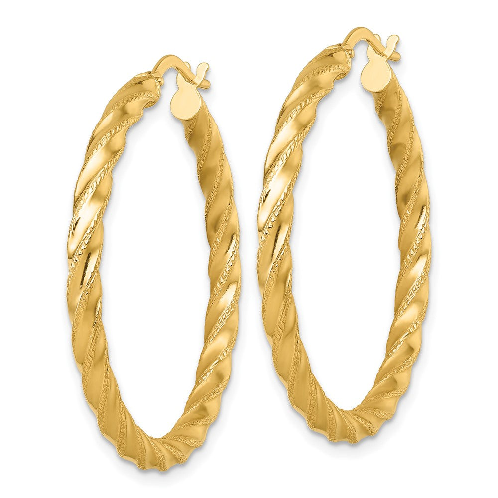 14k Polished Diamond-cut Twist Hoop Earrings
