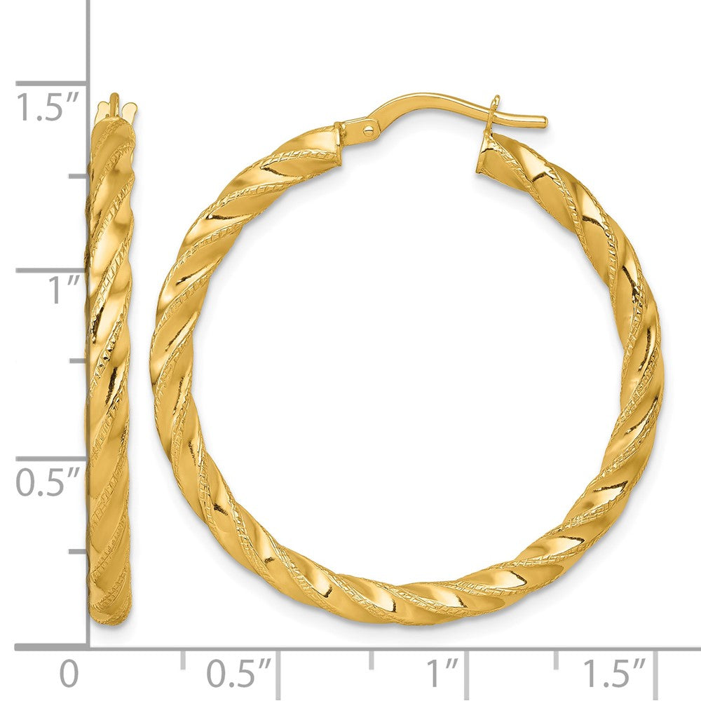 14k Polished Diamond-cut Twist Hoop Earrings