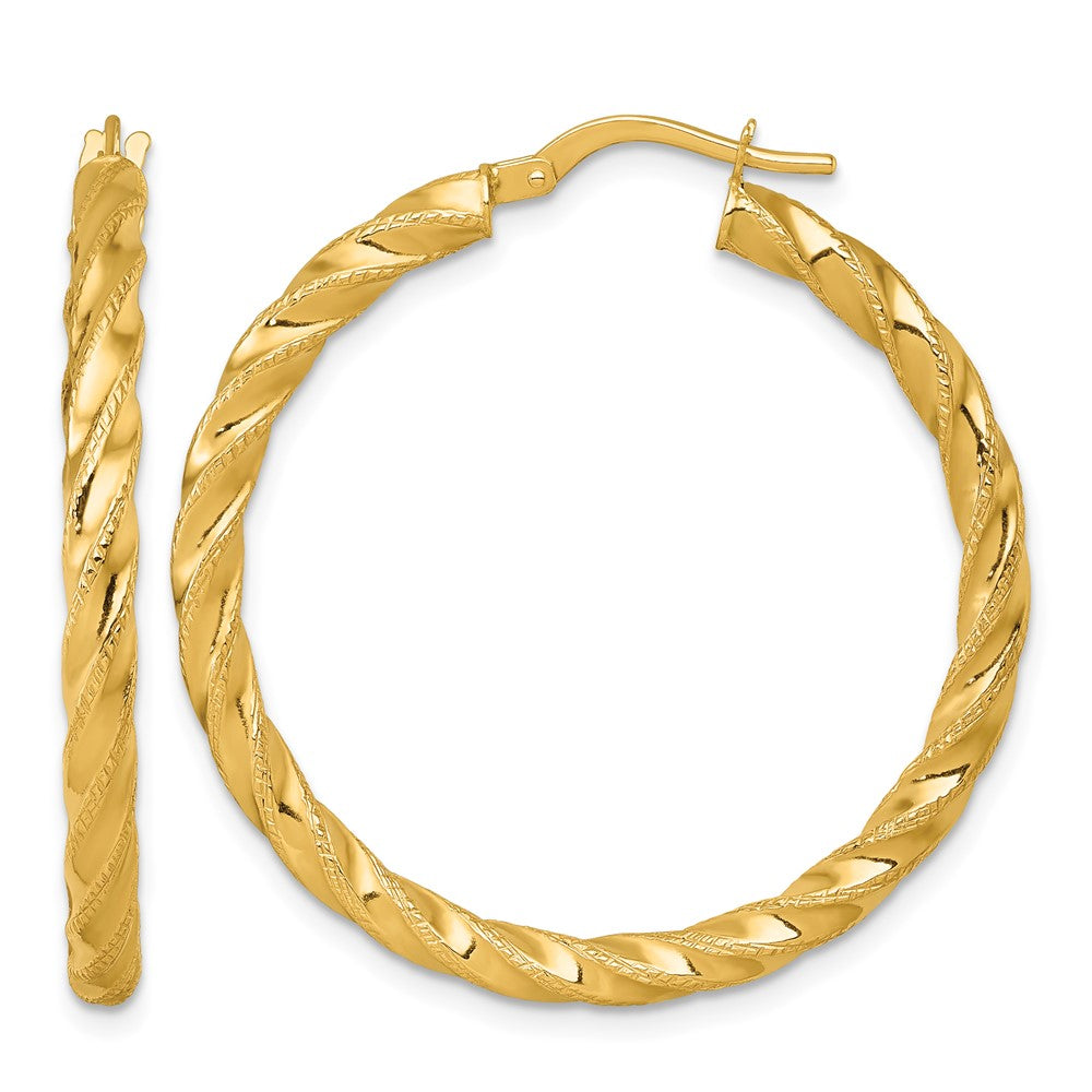 14k Polished Diamond-cut Twist Hoop Earrings
