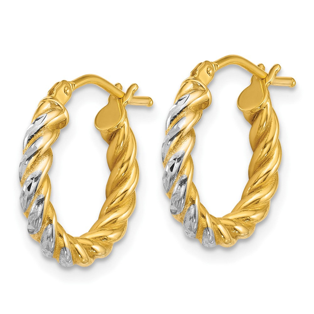 14k w/ White Rhodium Polished D/C Twisted 2.75mm Hoop Earrings