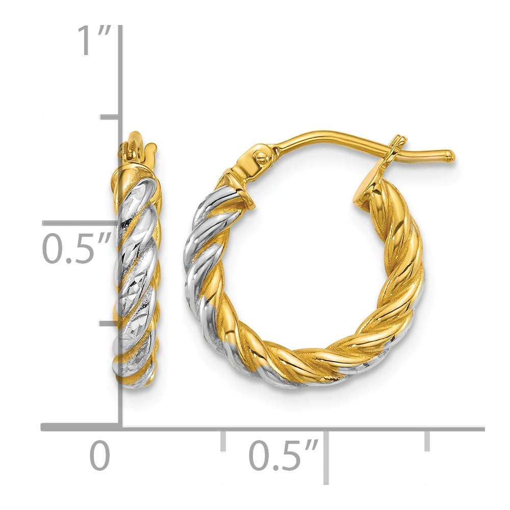 14k w/ White Rhodium Polished D/C Twisted 2.75mm Hoop Earrings