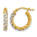 14k w/ White Rhodium Polished D/C Twisted 2.75mm Hoop Earrings