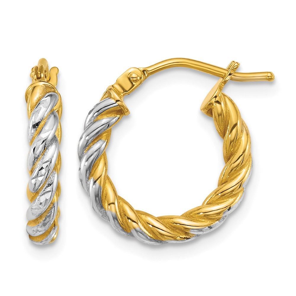 14k w/ White Rhodium Polished D/C Twisted 2.75mm Hoop Earrings