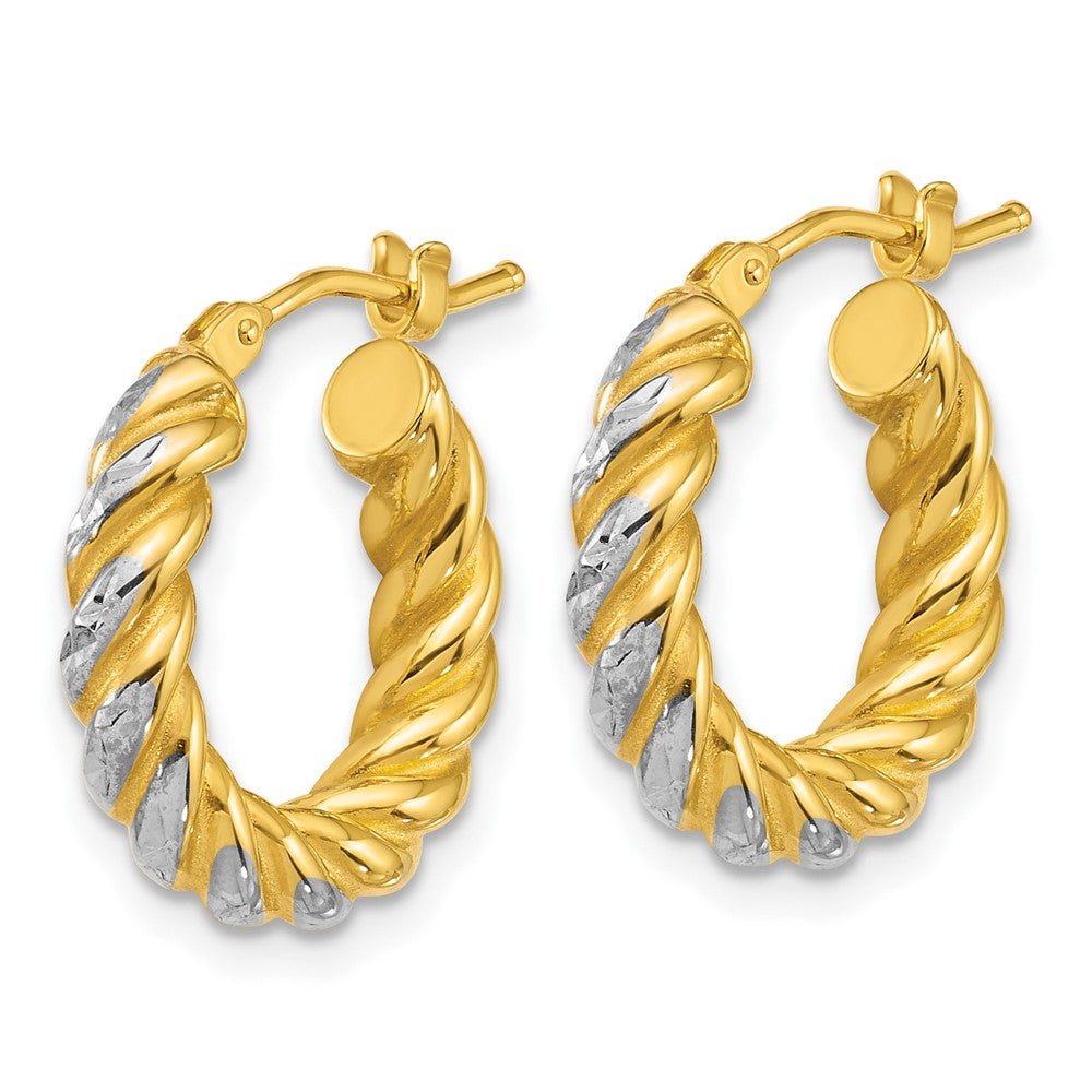 14k w/ White Rhodium Polished D/C Twisted 3.75mm Hoop Earrings
