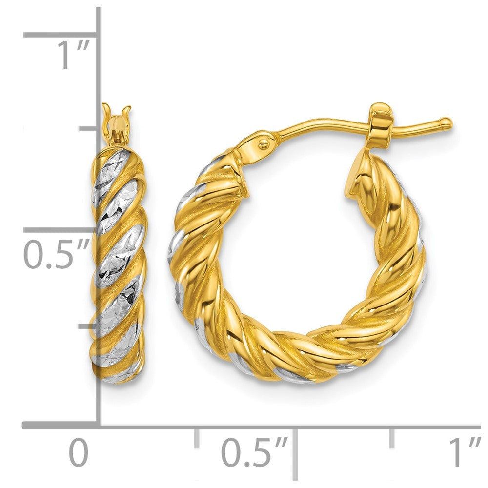 14k w/ White Rhodium Polished D/C Twisted 3.75mm Hoop Earrings