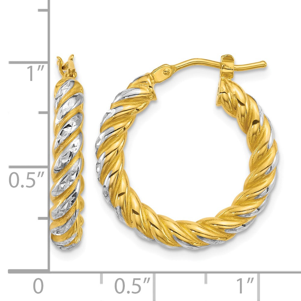 14k w/ White Rhodium Polished D/C Twisted 3.75mm Hoop Earrings
