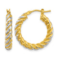 14k w/ White Rhodium Polished D/C Twisted 3.75mm Hoop Earrings
