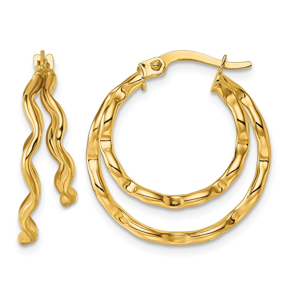 14k Polished Wavy Double Circle Hoop Earrings