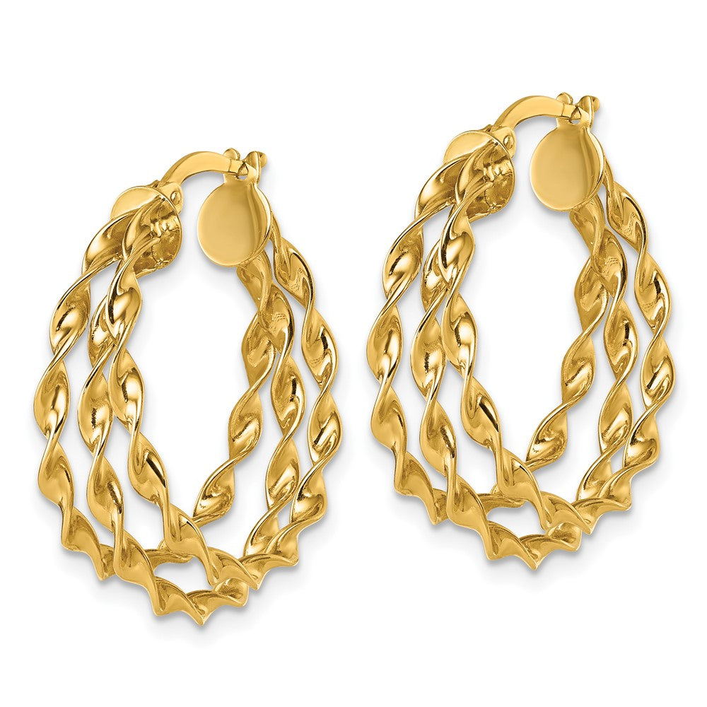 14k Polished Three Strand Twisted Hoop Earrings