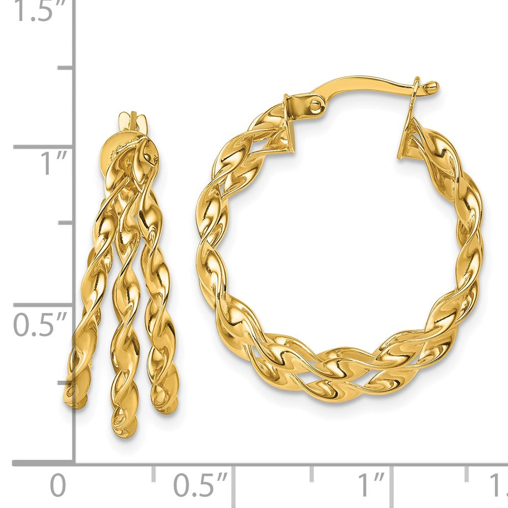 14k Polished Three Strand Twisted Hoop Earrings