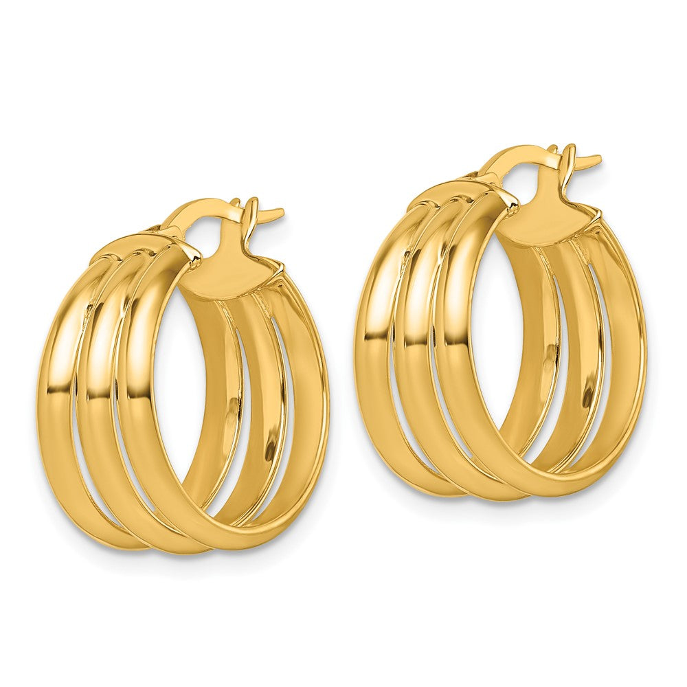 14K Polished Triple Row Hoop Earrings