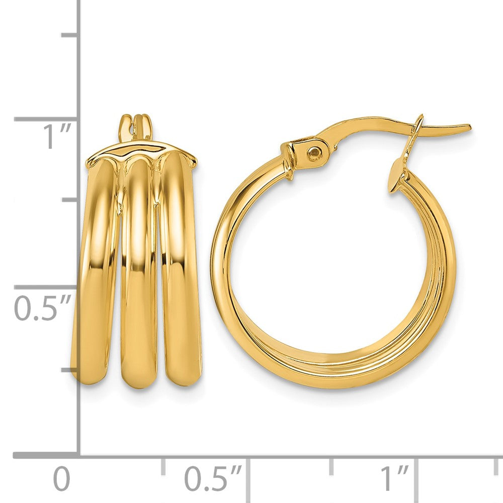 14K Polished Triple Row Hoop Earrings