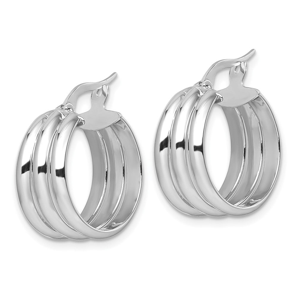 14K with White Rhodium Polished Triple Row Hoop Earrings