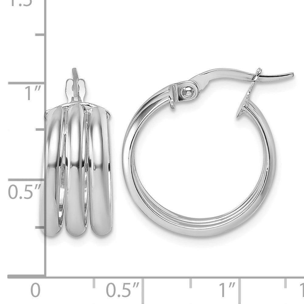 14K with White Rhodium Polished Triple Row Hoop Earrings
