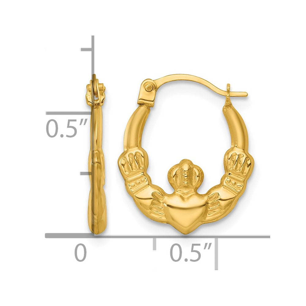 14k Polished Claddagh Hoop Earrings