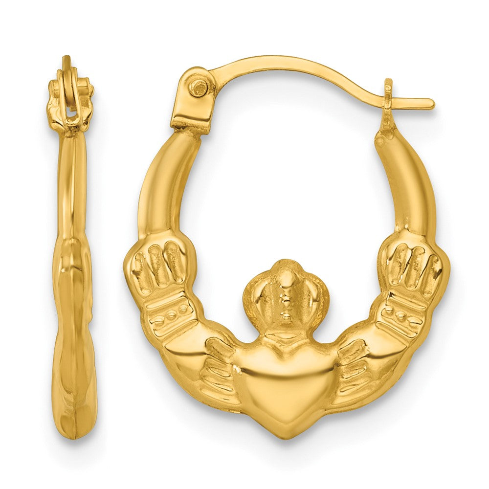 14k Polished Claddagh Hoop Earrings
