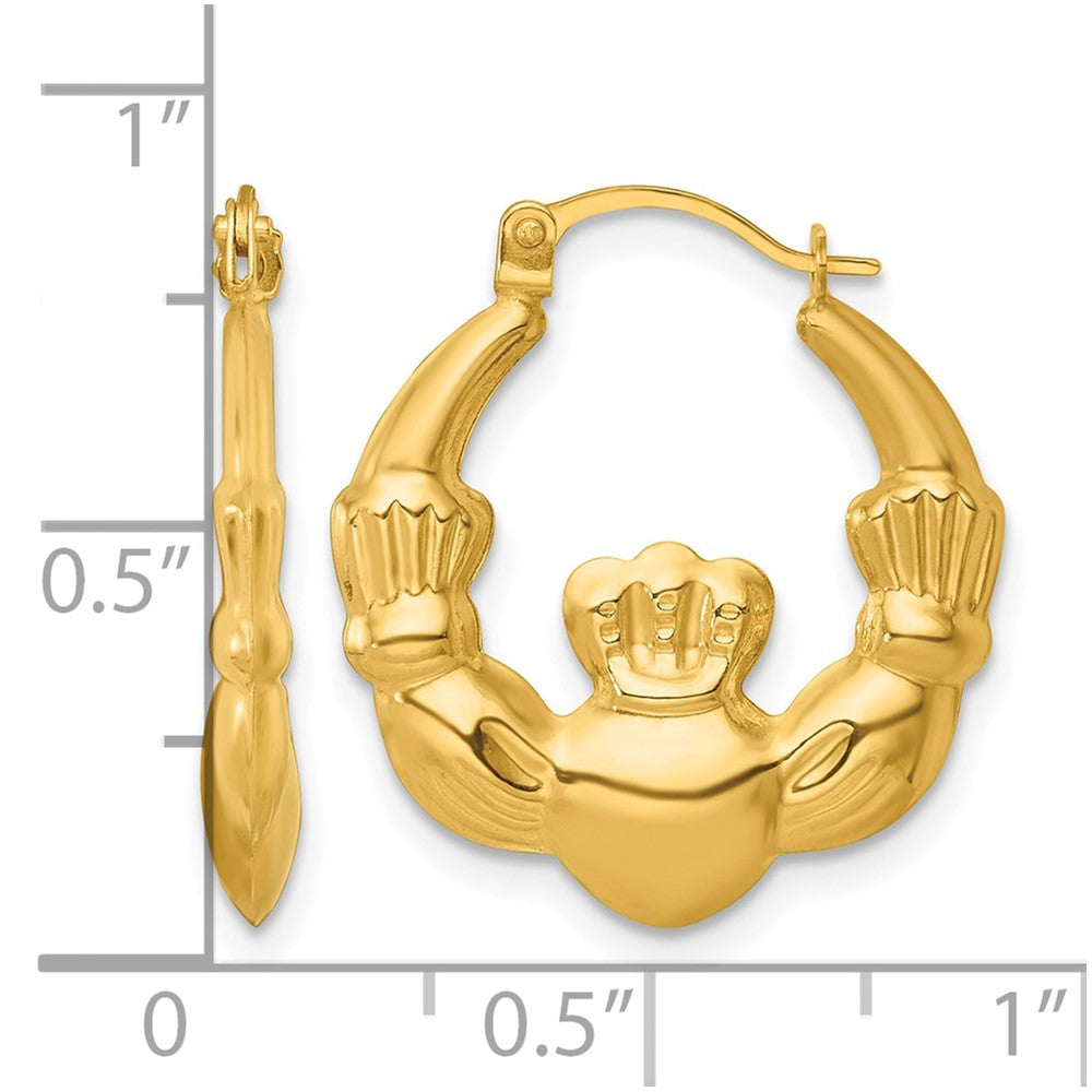 14k Polished Claddagh Hoop Earrings