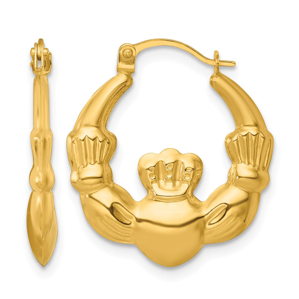 14k Polished Claddagh Hoop Earrings