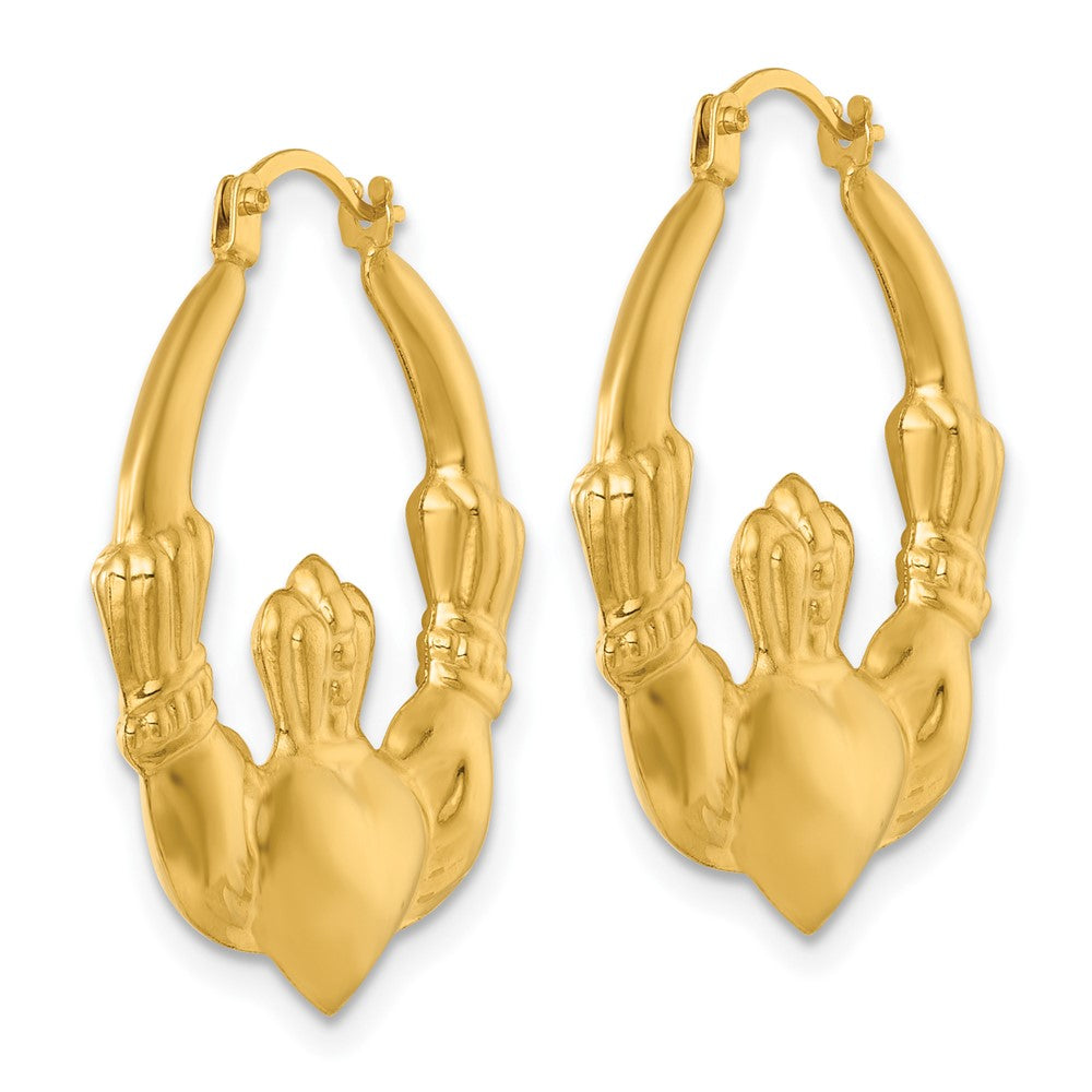 14k Polished Claddagh Hoop Earrings