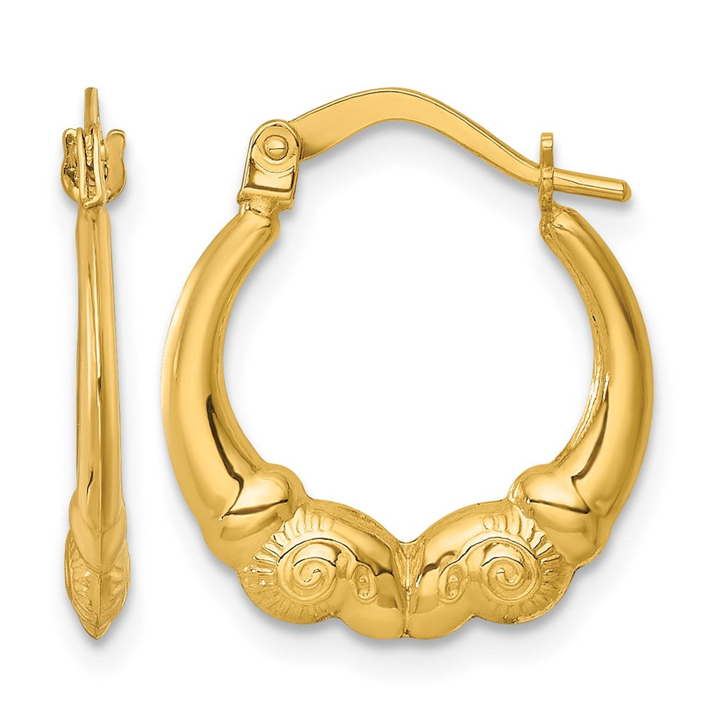14k Polished Ram Head Hoop Earrings