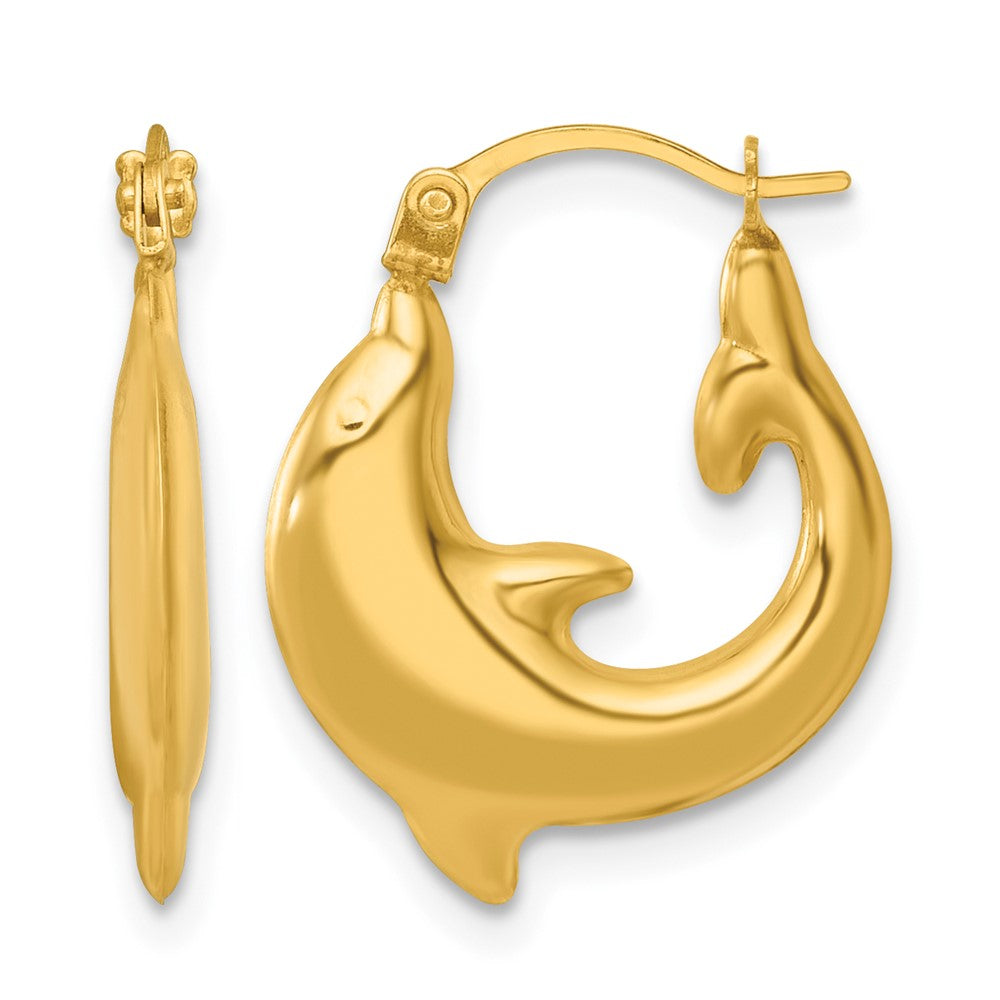 14k Polished Dolphin Hoop Earrings