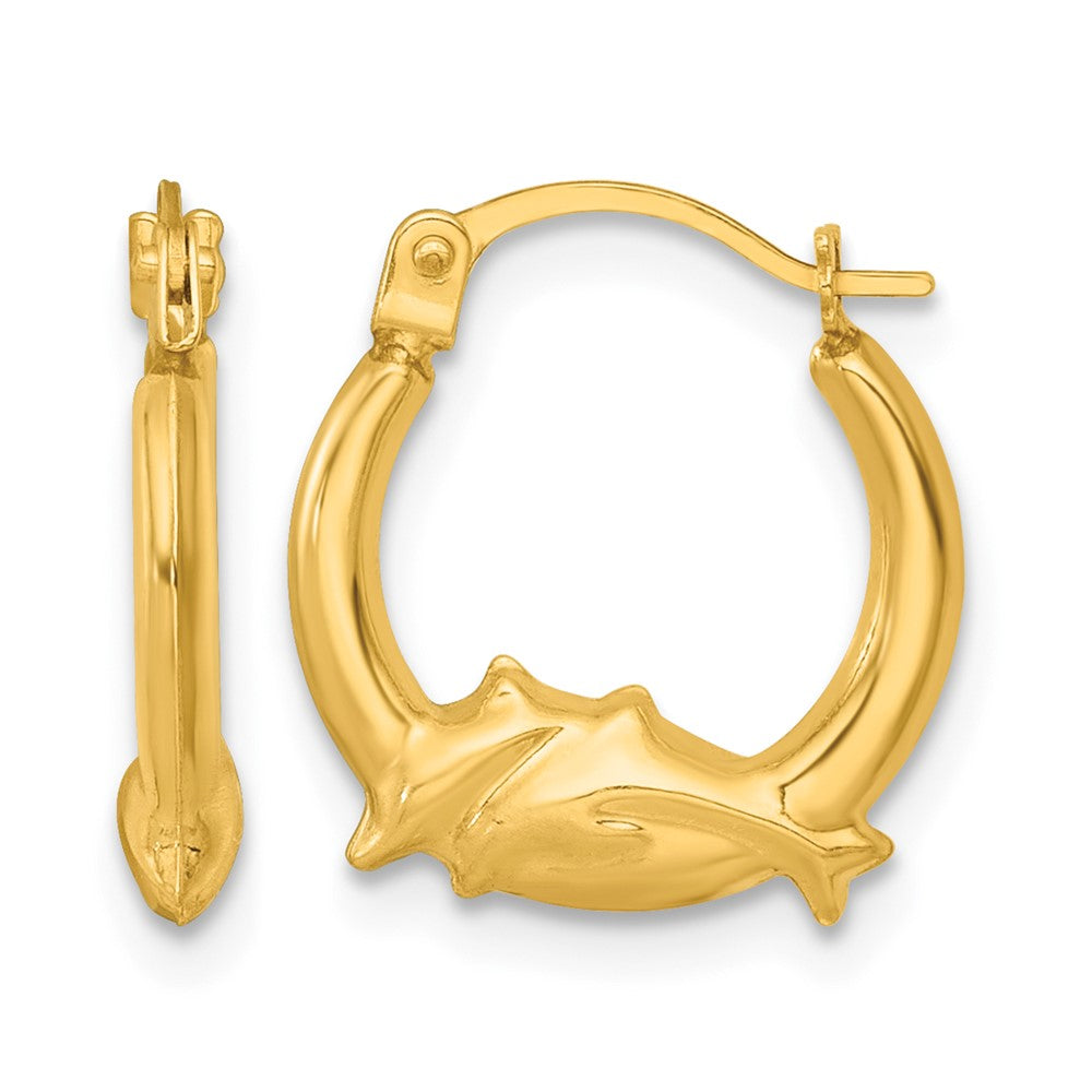 14k Polished Dolphins Hoop Earrings
