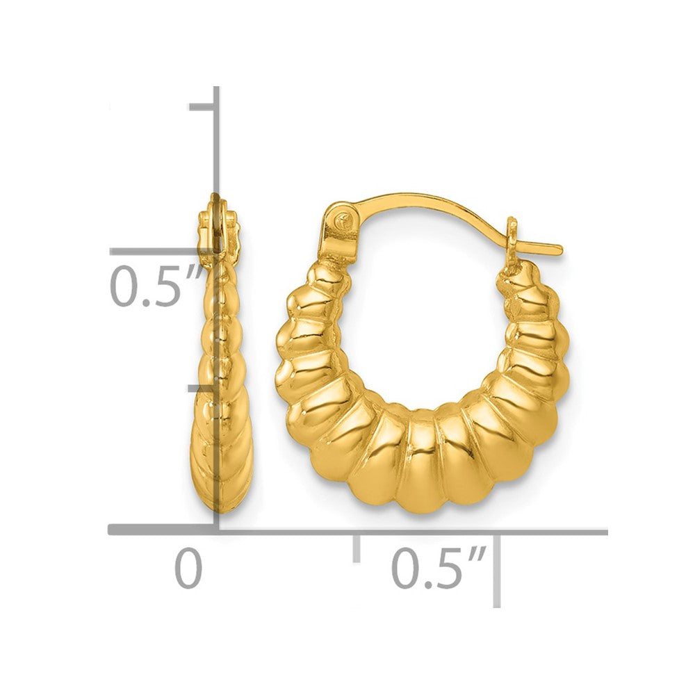 14k Polished and Grooved Scalloped Hoop Earrings