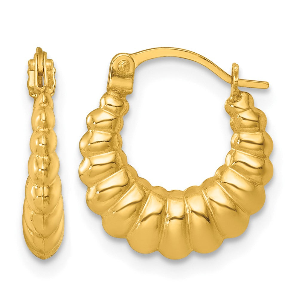 14k Polished and Grooved Scalloped Hoop Earrings
