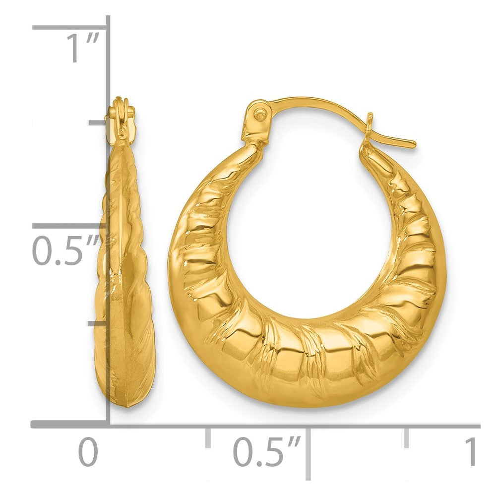 14k Polished and Grooved Scalloped Hoop Earrings