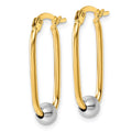 14k Two-tone Polished with Beads Oval Hoop Earrings