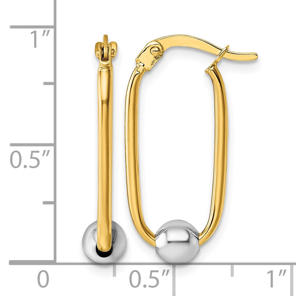 14k Two-tone Polished with Beads Oval Hoop Earrings