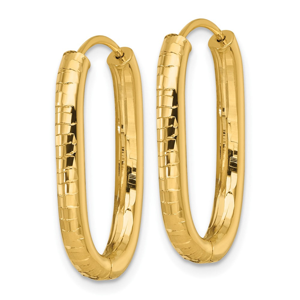 14k Polished and Grooved Oval Hinged Hoop Earrings